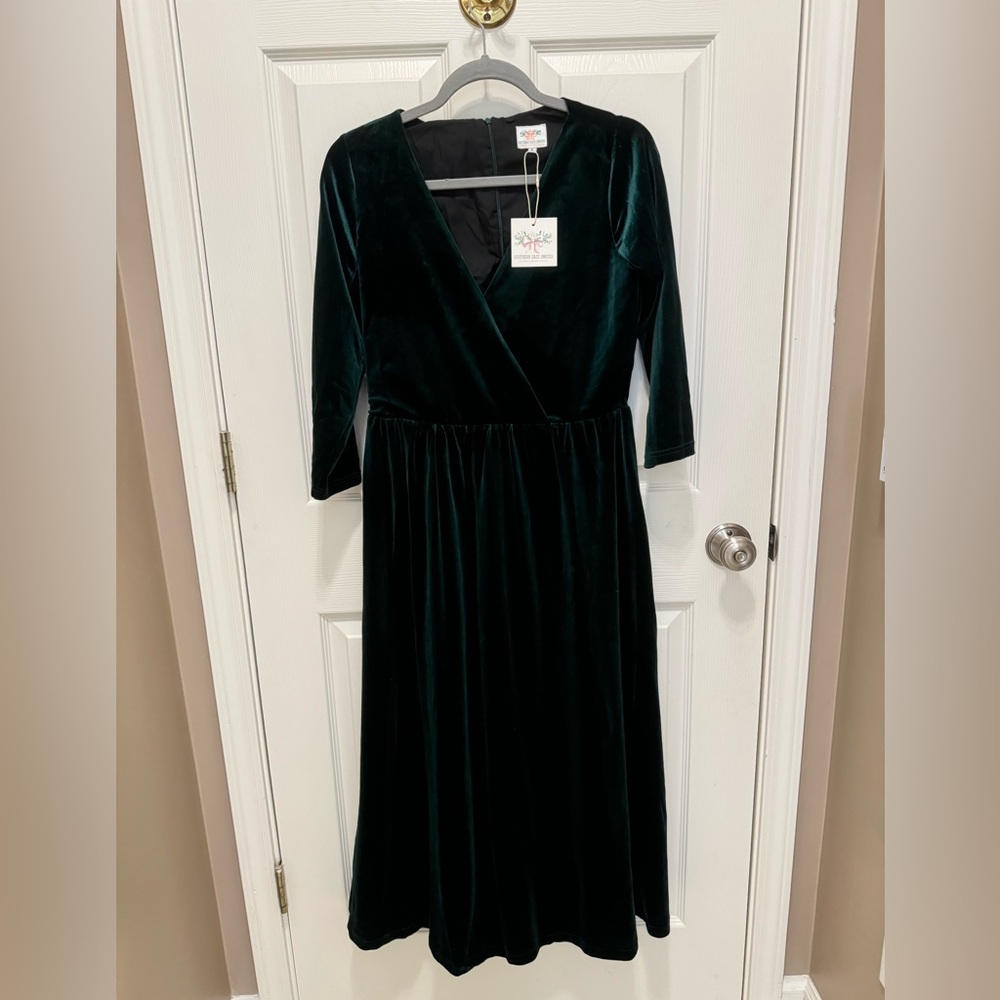 Women's Velvet Midi Dress Size S 3/4 Sleeve Evening Dress Southern Sass Smocks